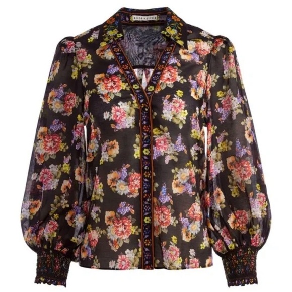 Alice + Olivia Women Floral Sheer Black and Multicolor floral Blouse size small - Picture 1 of 10